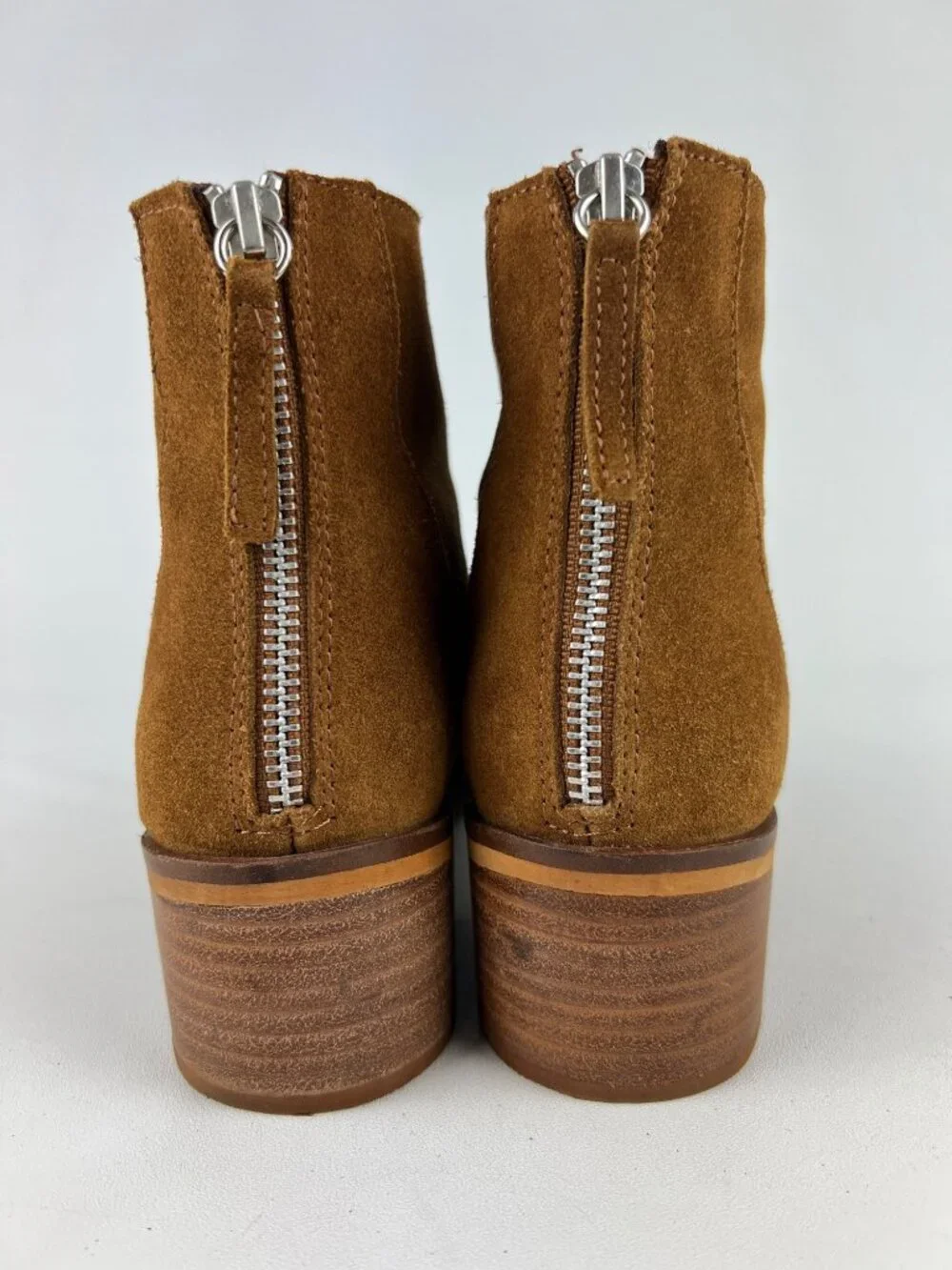 Steve Madden Womens Legally Ankle Boots Brown Suede Block Heel Back Zip size 7